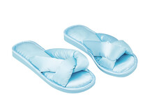 blauwe slippers satijn