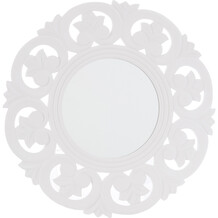 White Carved Round Mirror