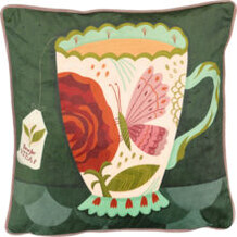 Multicolour time for tea pattern cushion