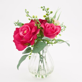 Faux roze rozen vaas