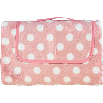Pink and white polka dot picnic blanket