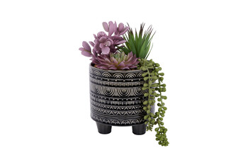 FI4564 Fake Plants and in Black Patterned Pot 6486
