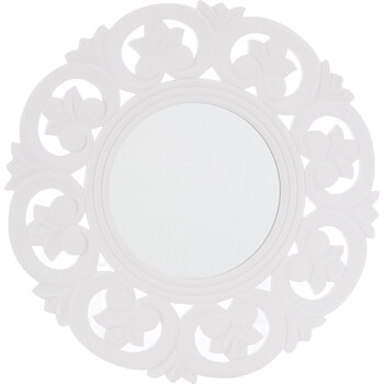 White Carved Round Mirror